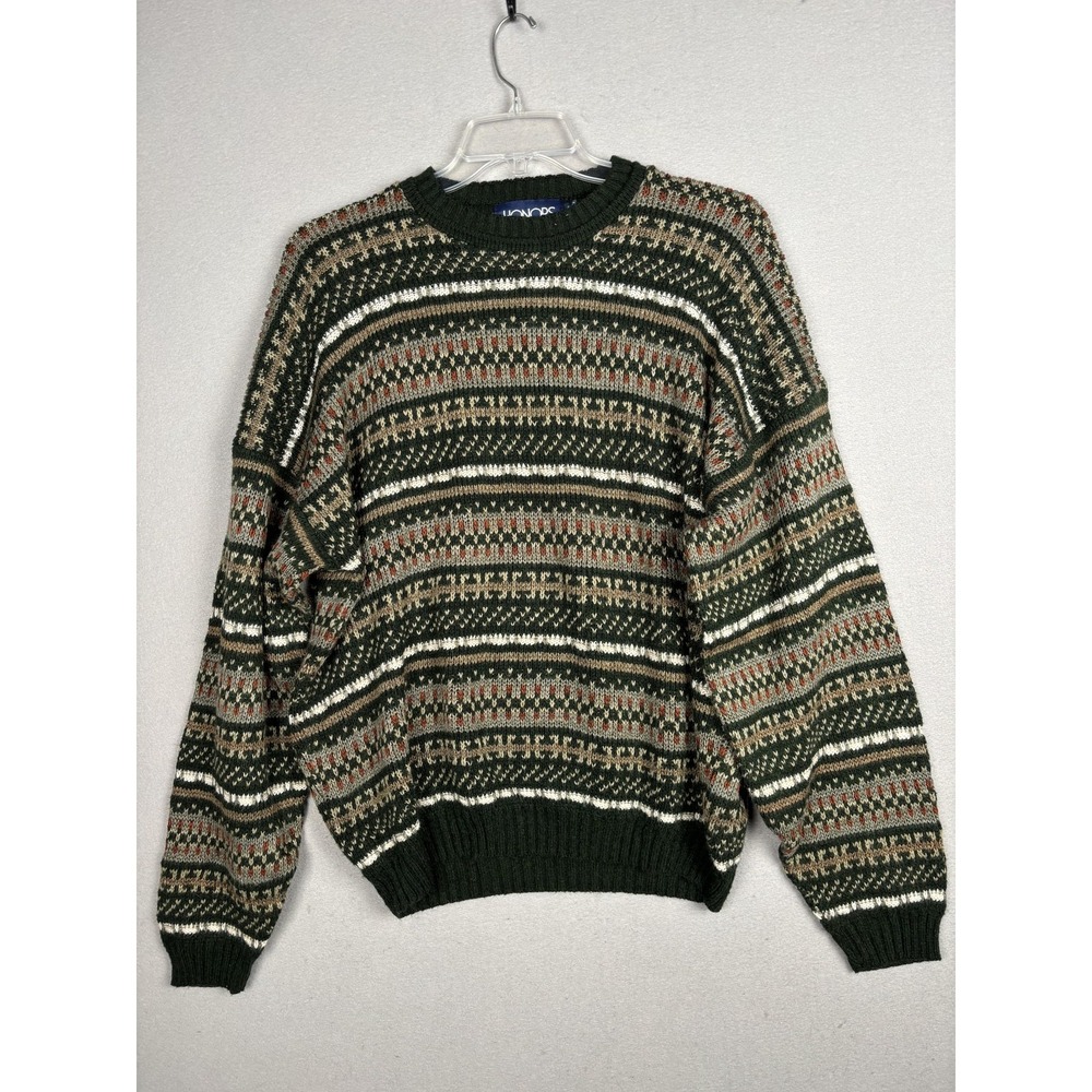 Vintage Honors Sweater Mens XL Green Fair Isle Crewneck Pullover Made USA 90s